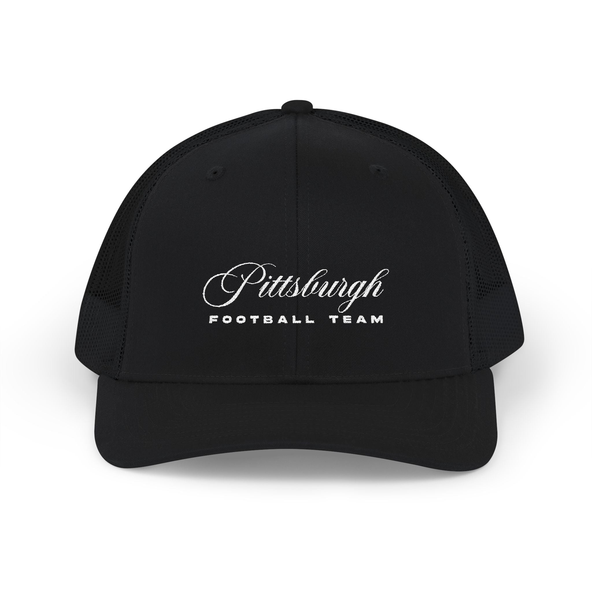 Pittsburgh Football Scripted. Snapback Trucker Cap (Embroidery)